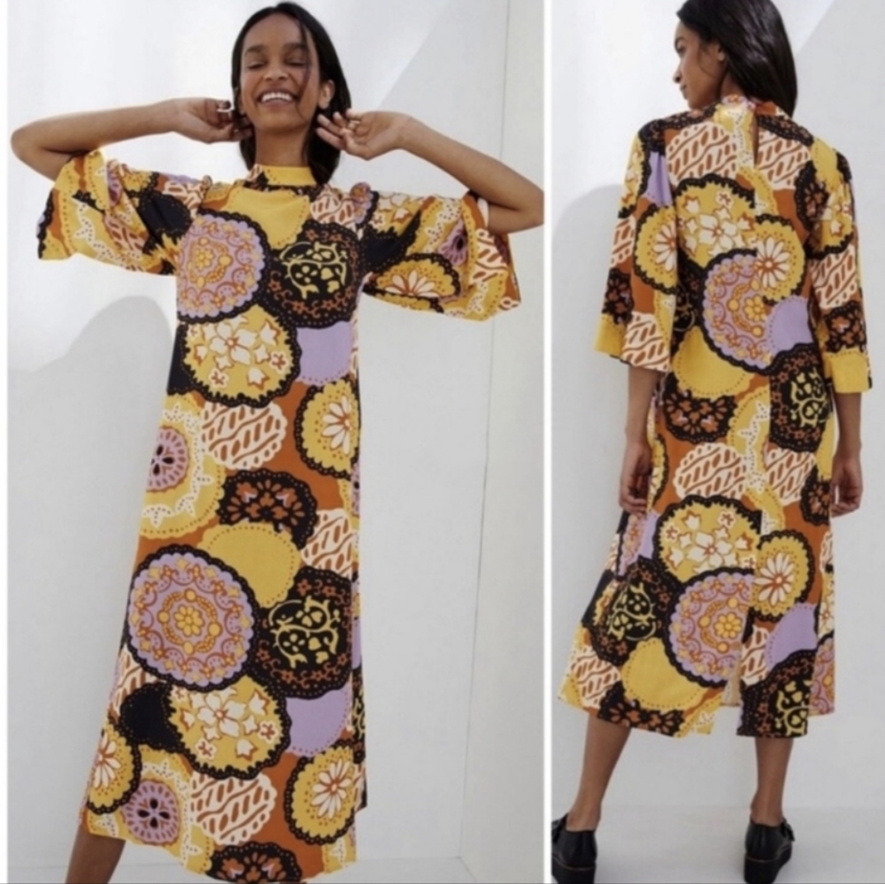 ANTHROPOLOGIE x Porridge 70s Inspired ANGELIQUE MAXI DRESS IN MAIZE XXL